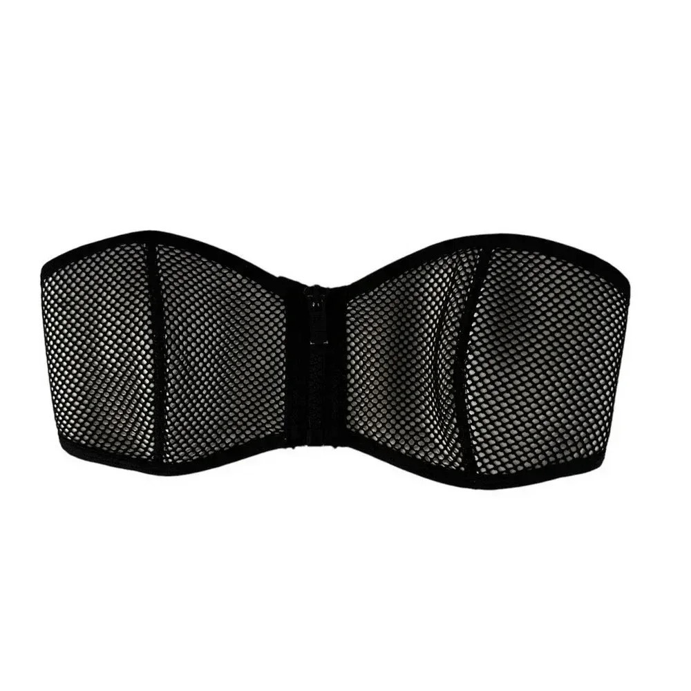Triangl Black Mesh Neoprene Strapless Zipper Bikini Top Size Medium